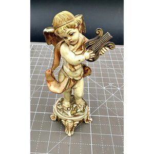 Vintage Fontanini Depose Italy Angel Cherub Cupid Playing Harp Figurine signed